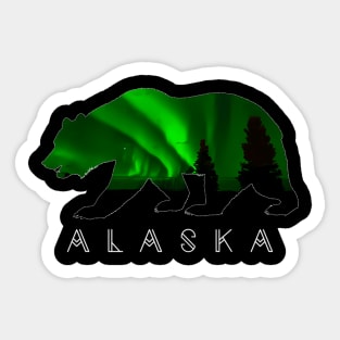 Alaskan Bear With Green Aurora Borealis Trees Sticker